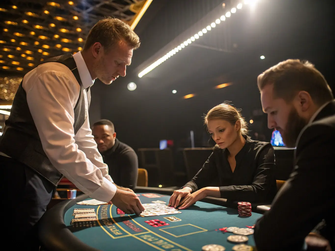 An image depicting a blackjack table with cards being dealt, showcasing the strategic and engaging nature of the game.
