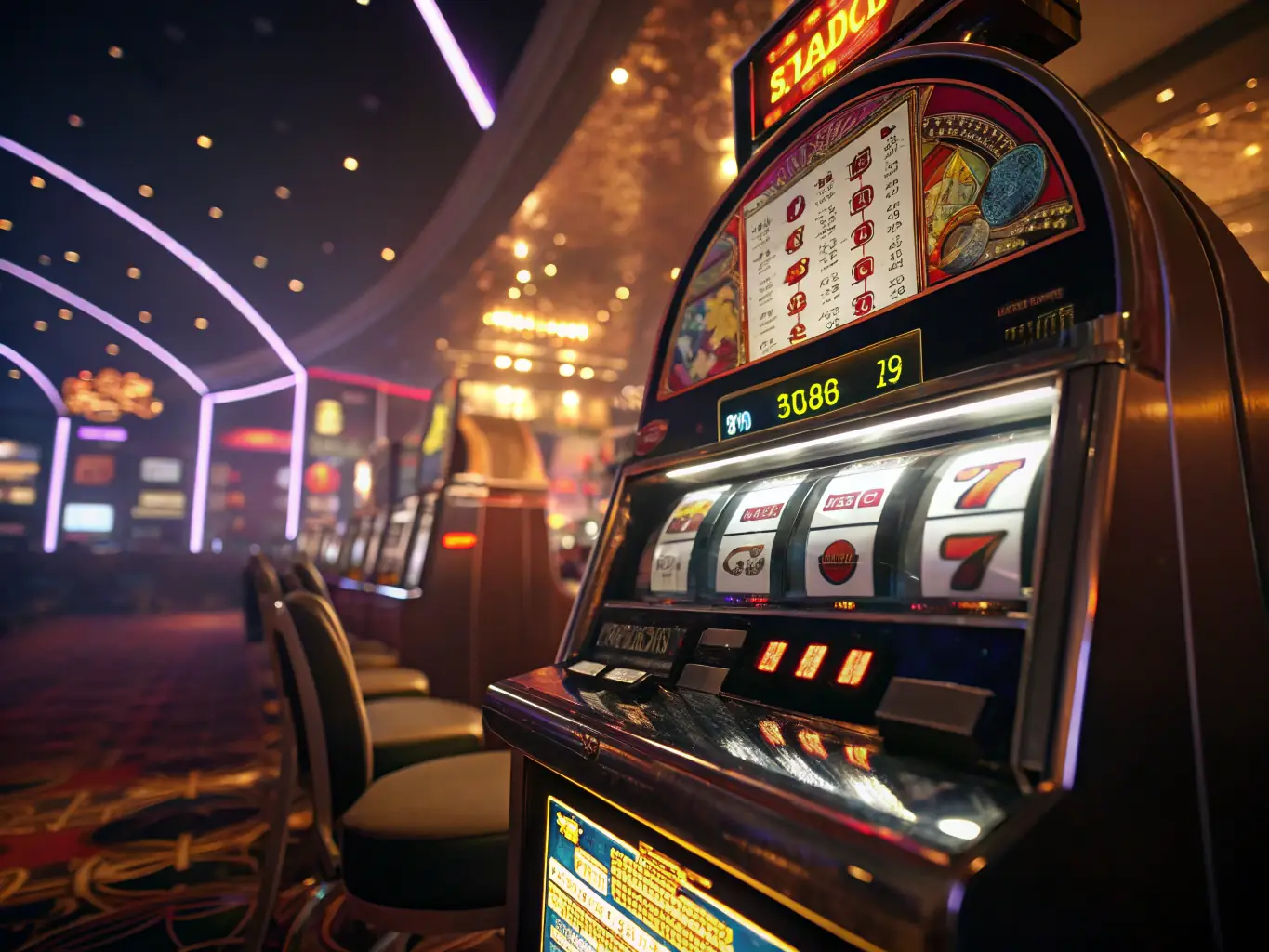 A vibrant image showcasing a popular slot game with spinning reels and exciting bonus features, set against a backdrop of a luxurious casino interior.